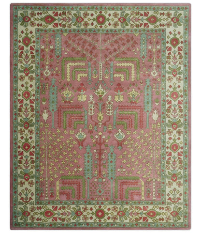 Custom Made Tree of life Traditional Floral Dark Peach, Beige and Green wool Area Rug.