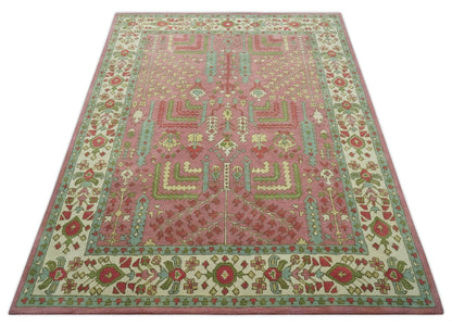 Custom Made Tree of life Traditional Floral Dark Peach, Beige and Green wool Area Rug.