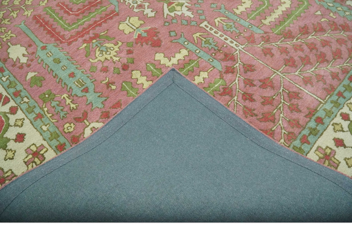 Custom Made Tree of life Traditional Floral Dark Peach, Beige and Green wool Area Rug.