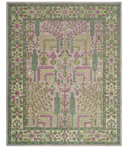 Custom Made Tree of life Traditional Floral Light Purple, Green, Olive and Beige Hand Tufted wool Area Rug.