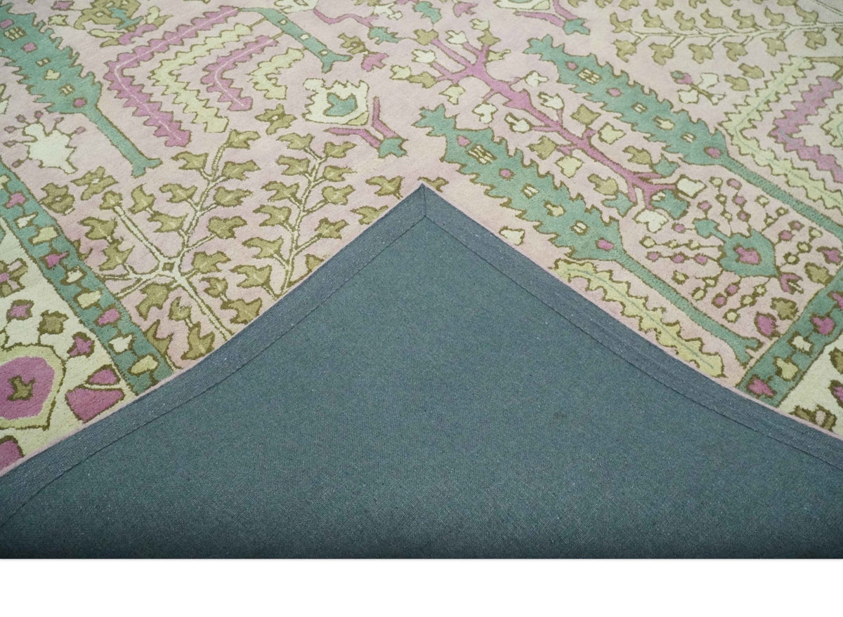 Custom Made Tree of life Traditional Floral Light Purple, Green, Olive and Beige Hand Tufted wool Area Rug.