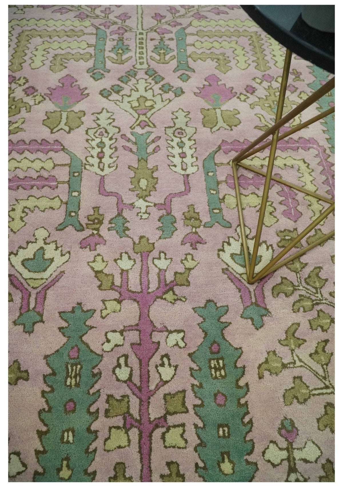 Custom Made Tree of life Traditional Floral Light Purple, Green, Olive and Beige Hand Tufted wool Area Rug.