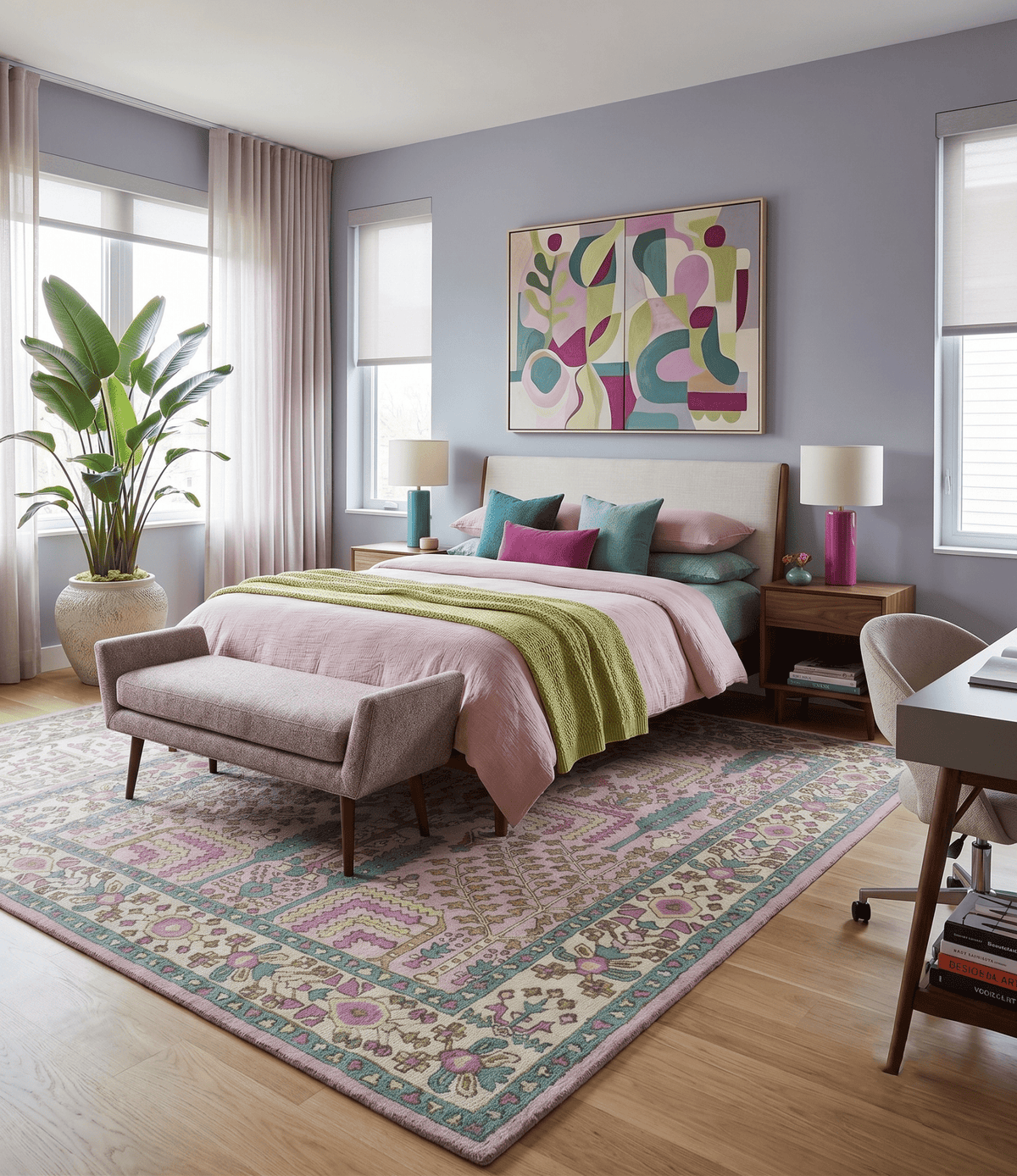 Custom Made Tree of life Traditional Floral Light Purple, Green, Olive and Beige Hand Tufted wool Area Rug.