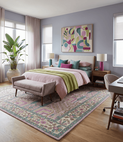 Custom Made Tree of life Traditional Floral Light Purple, Green, Olive and Beige Hand Tufted wool Area Rug.