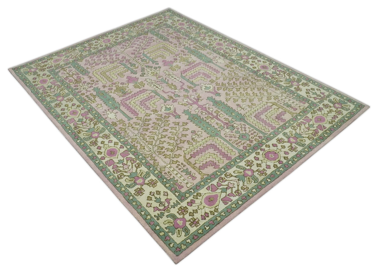 Custom Made Tree of life Traditional Floral Light Purple, Green, Olive and Beige Hand Tufted wool Area Rug.