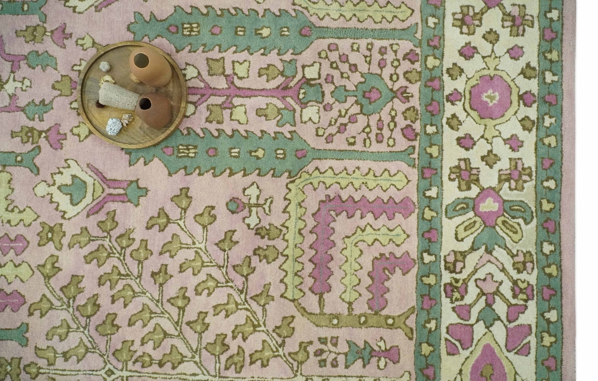 Custom Made Tree of life Traditional Floral Light Purple, Green, Olive and Beige Hand Tufted wool Area Rug.