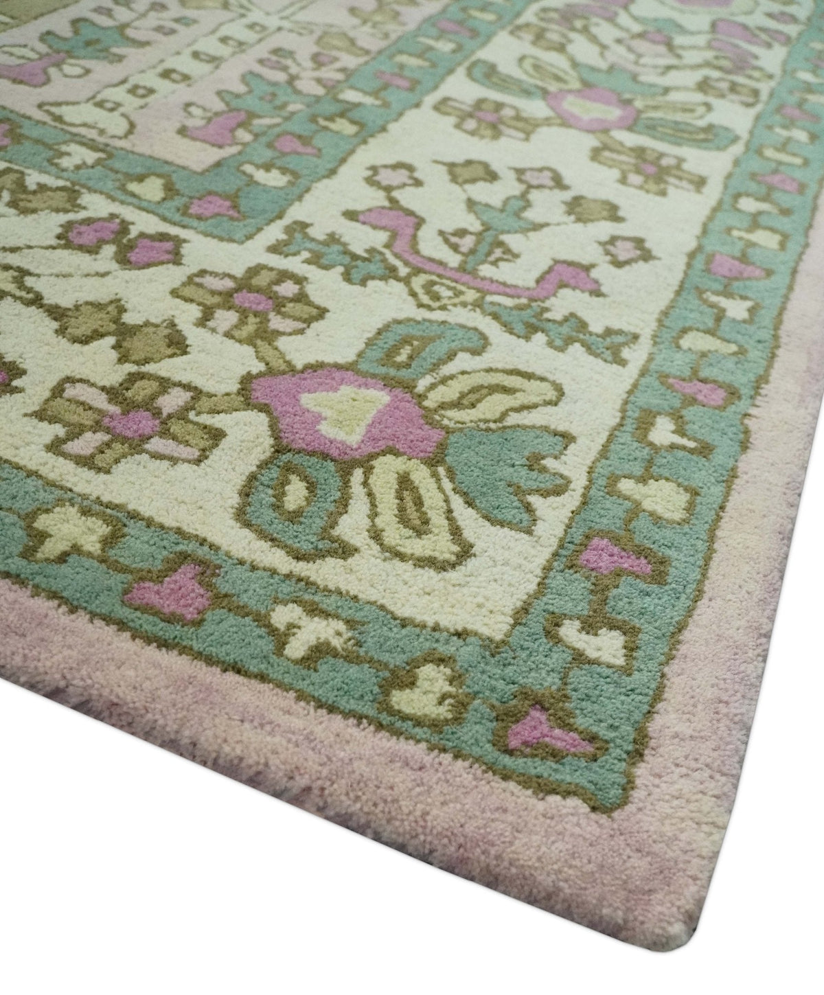 Custom Made Tree of life Traditional Floral Light Purple, Green, Olive and Beige Hand Tufted wool Area Rug.