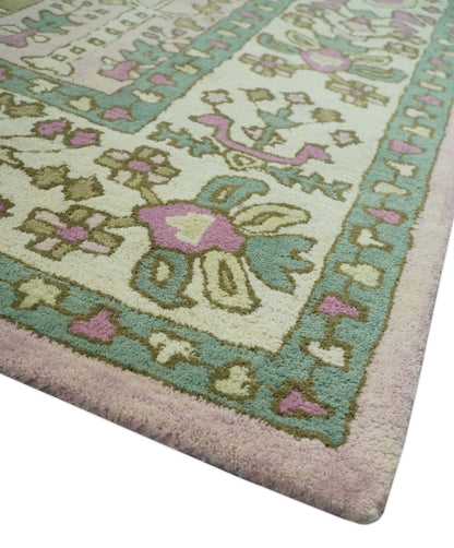 Custom Made Tree of life Traditional Floral Light Purple, Green, Olive and Beige Hand Tufted wool Area Rug.