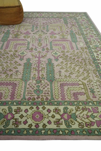 Custom Made Tree of life Traditional Floral Light Purple, Green, Olive and Beige Hand Tufted wool Area Rug.