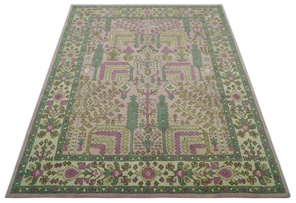 Custom Made Tree of life Traditional Floral Light Purple, Green, Olive and Beige Hand Tufted wool Area Rug.