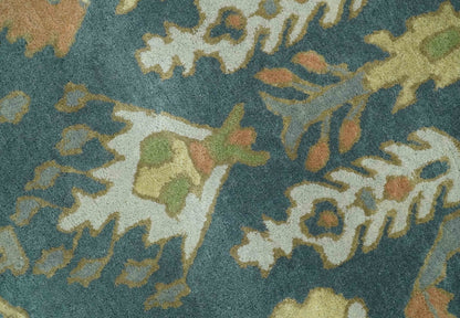 Custom Made Tree of life Traditional Teal, Silver, Green and Dark Peach wool Rug.