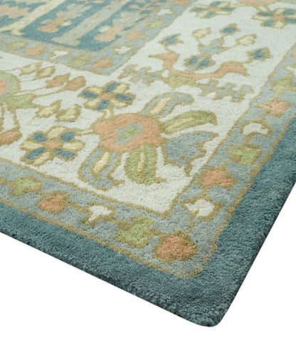 Custom Made Tree of life Traditional Teal, Silver, Green and Dark Peach wool Rug.
