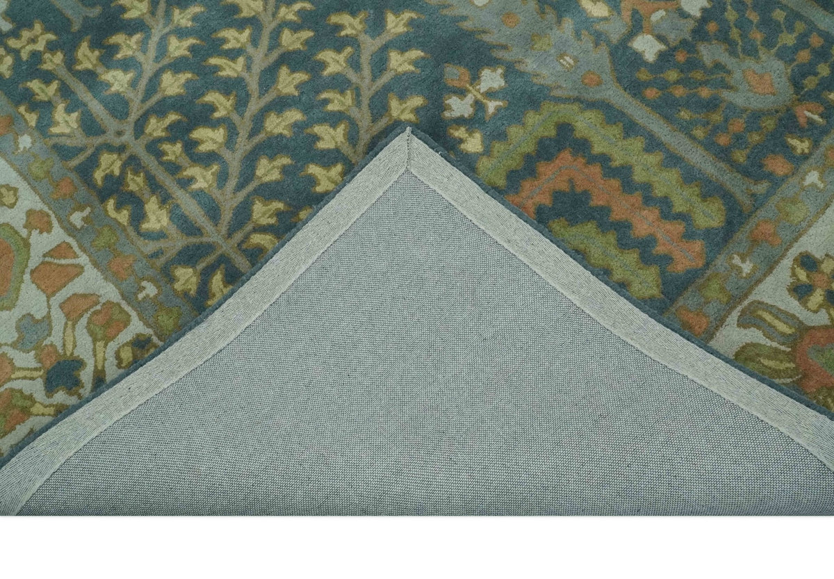 Custom Made Tree of life Traditional Teal, Silver, Green and Dark Peach wool Rug.
