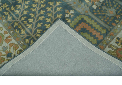 Custom Made Tree of life Traditional Teal, Silver, Green and Dark Peach wool Rug.