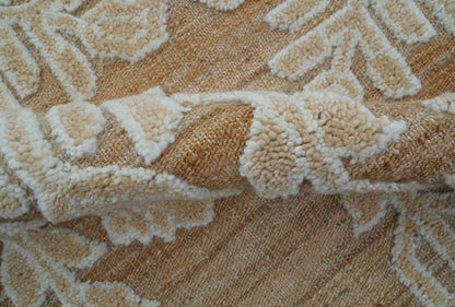 Custom Made Tribal Brown And Ivory Hand Knotted Wool and Jute Rug.