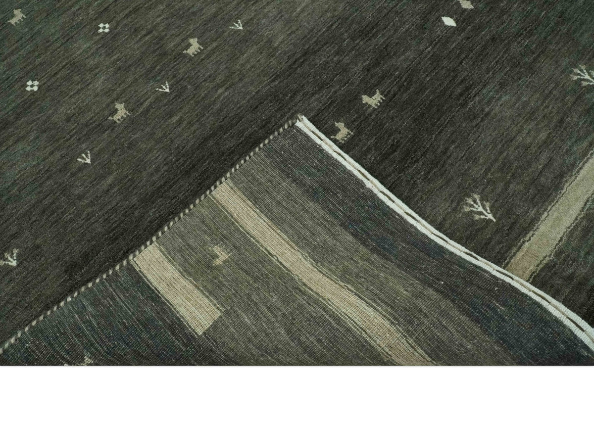 Custom Made Tribal Gabbeh Dark Green wool Area Rug.