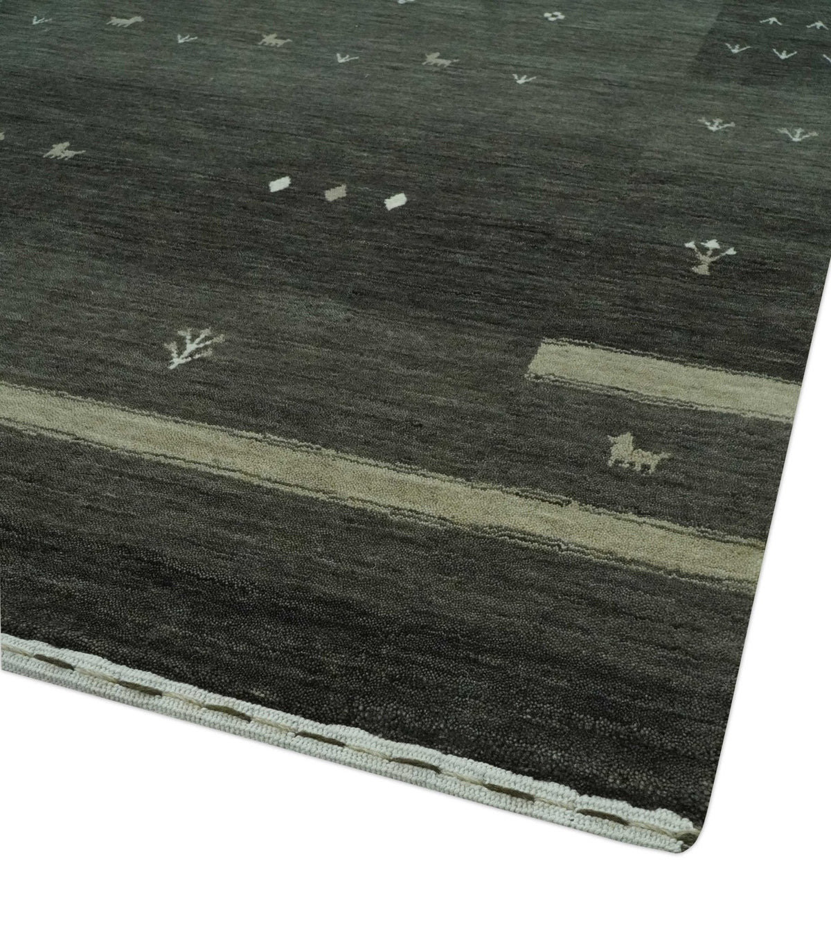 Custom Made Tribal Gabbeh Dark Green wool Area Rug.