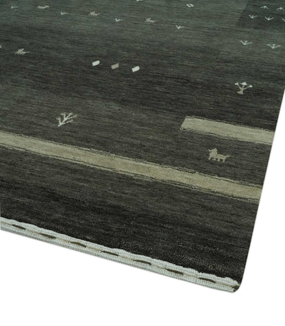 Custom Made Tribal Gabbeh Dark Green wool Area Rug.