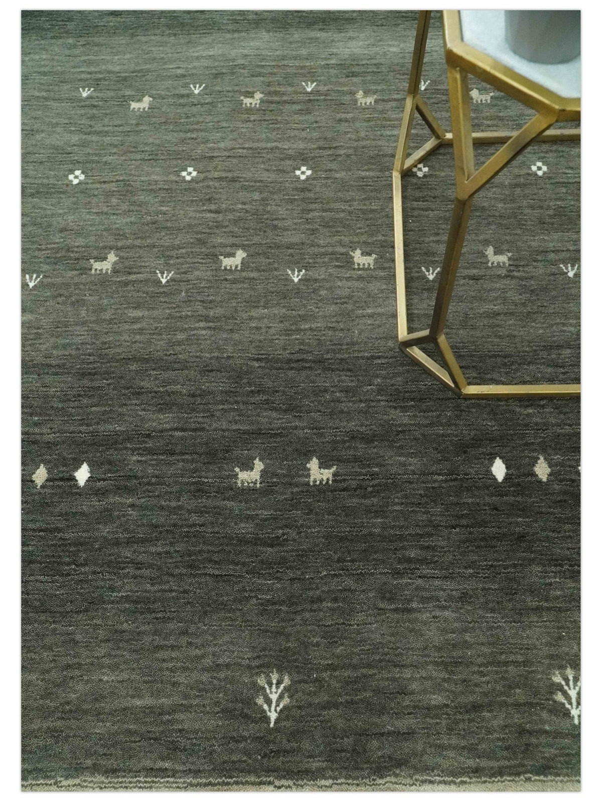 Custom Made Tribal Gabbeh Dark Green wool Area Rug.