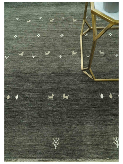 Custom Made Tribal Gabbeh Dark Green wool Area Rug.