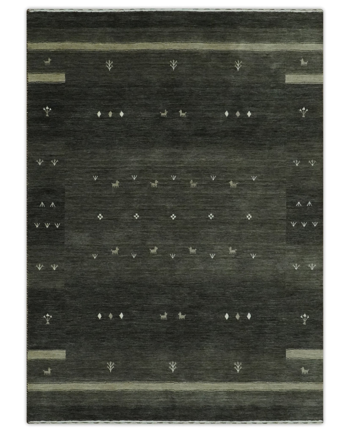 Custom Made Tribal Gabbeh Dark Green wool Area Rug.