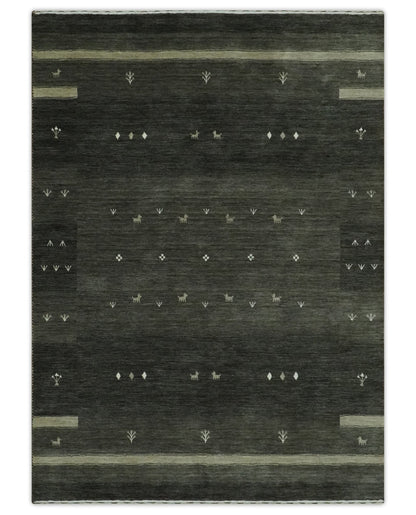 Custom Made Tribal Gabbeh Dark Green wool Area Rug.