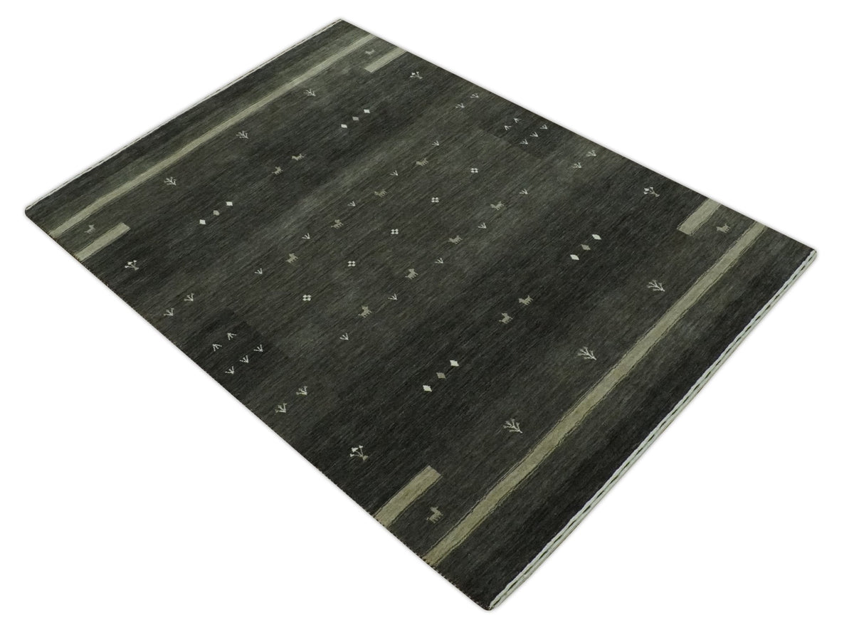 Custom Made Tribal Gabbeh Dark Green wool Area Rug.