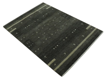 Custom Made Tribal Gabbeh Dark Green wool Area Rug.