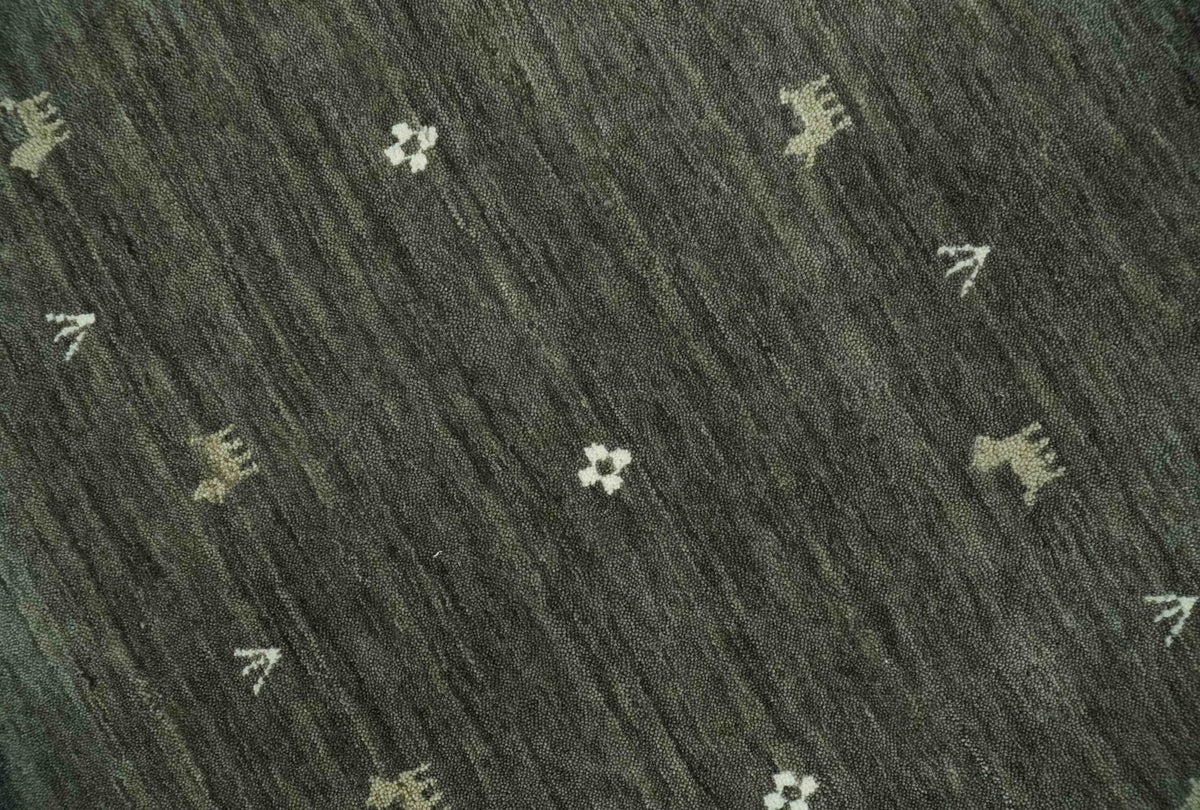 Custom Made Tribal Gabbeh Dark Green wool Area Rug.