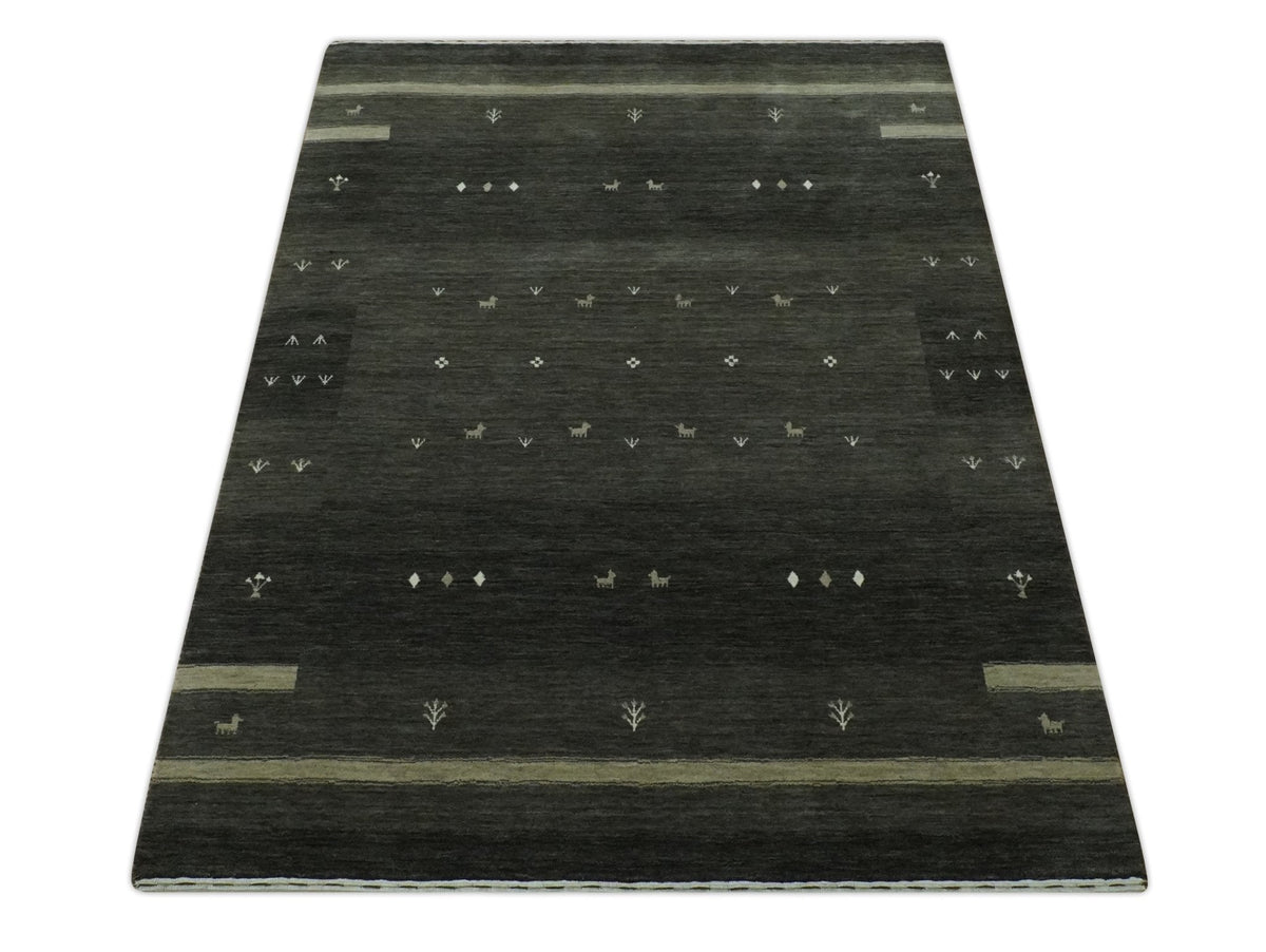Custom Made Tribal Gabbeh Dark Green wool Area Rug.