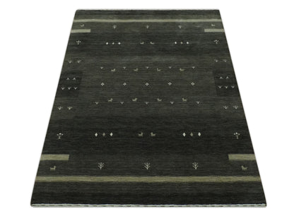 Custom Made Tribal Gabbeh Dark Green wool Area Rug.