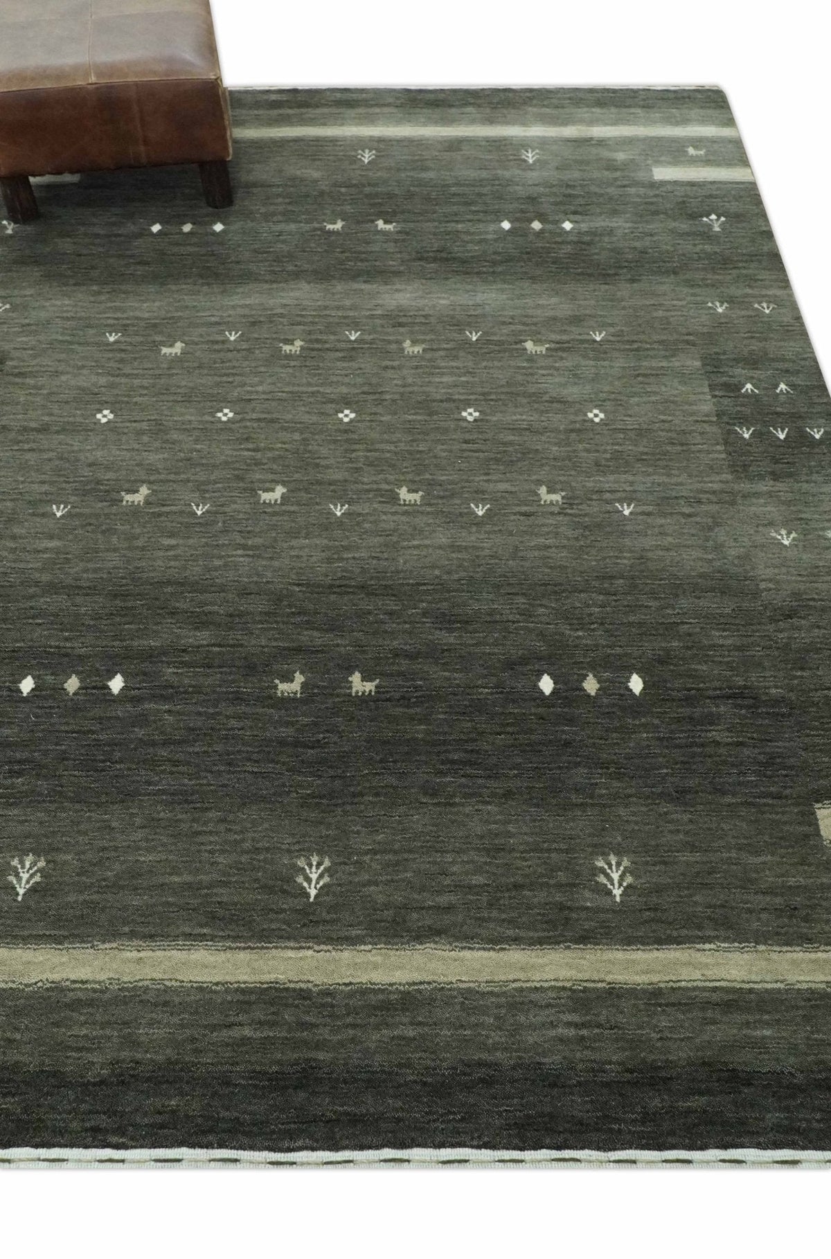 Custom Made Tribal Gabbeh Dark Green wool Area Rug.