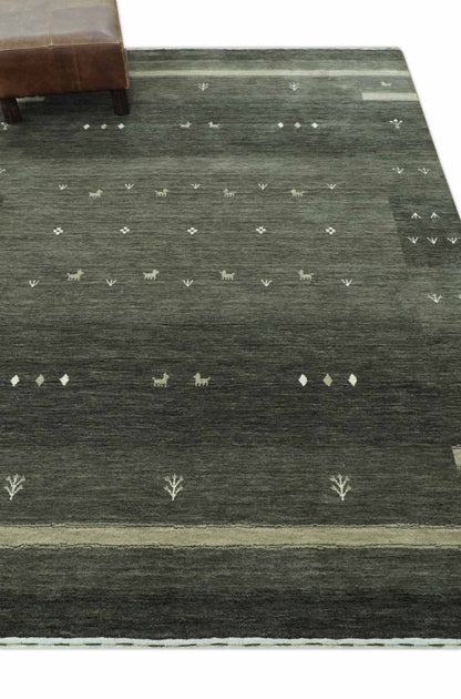 Custom Made Tribal Gabbeh Dark Green wool Area Rug.