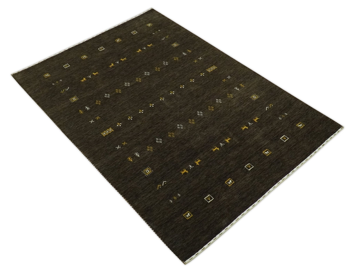 Custom Made Tribal look Greenish-Brown Traditional Hand loom Wool Area Rug.
