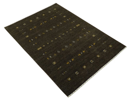Custom Made Tribal look Greenish-Brown Traditional Hand loom Wool Area Rug.
