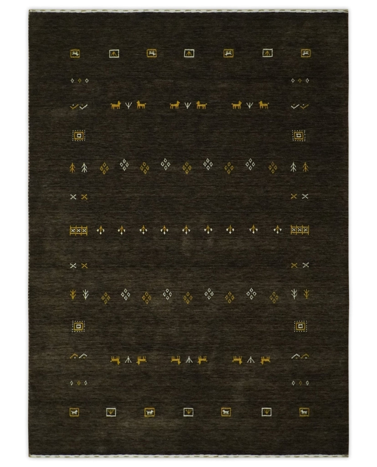 Custom Made Tribal look Greenish-Brown Traditional Hand loom Wool Area Rug.