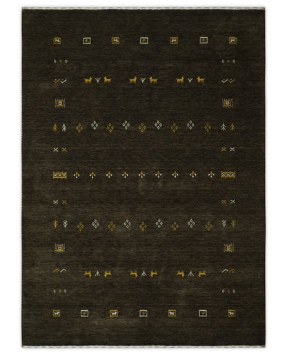 Custom Made Tribal look Greenish-Brown Traditional Hand loom Wool Area Rug.