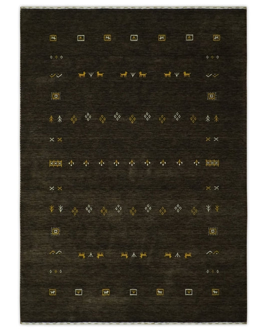 Custom Made Tribal look Greenish-Brown Traditional Hand loom Wool Area Rug.