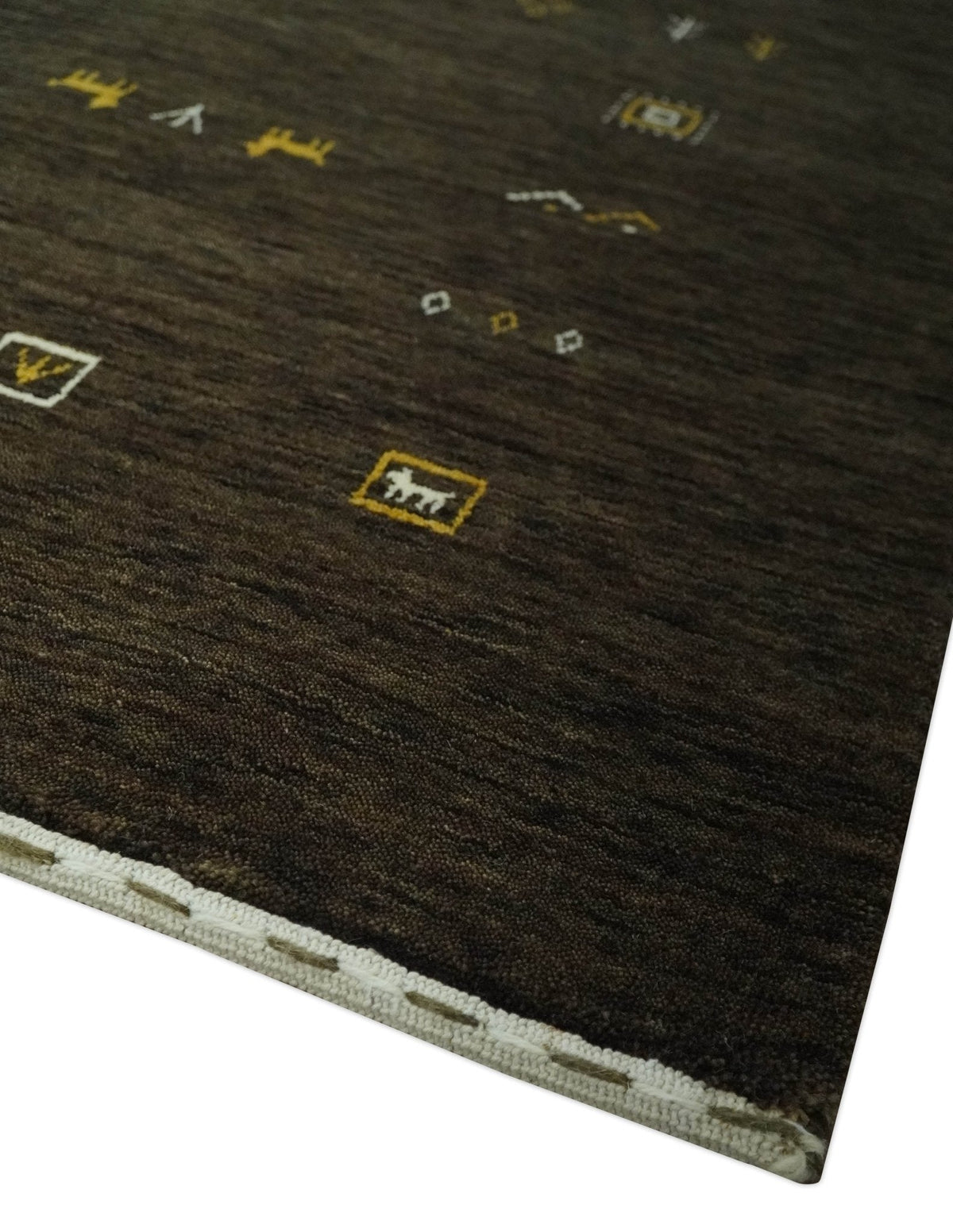 Custom Made Tribal look Greenish-Brown Traditional Hand loom Wool Area Rug.