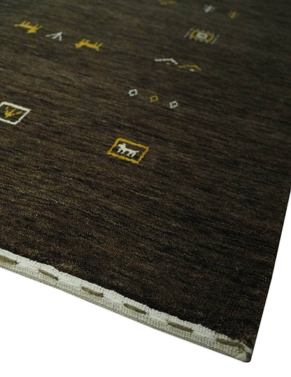 Custom Made Tribal look Greenish-Brown Traditional Hand loom Wool Area Rug.