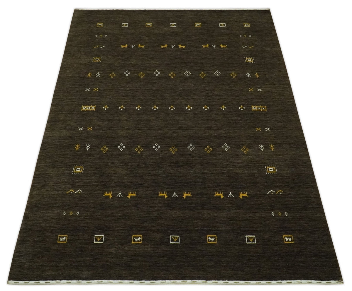 Custom Made Tribal look Greenish-Brown Traditional Hand loom Wool Area Rug.