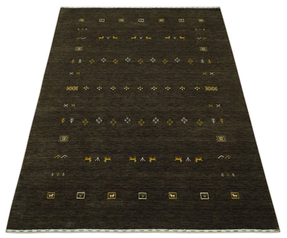 Custom Made Tribal look Greenish-Brown Traditional Hand loom Wool Area Rug.