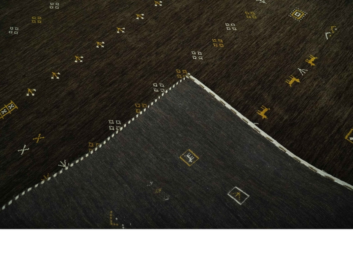 Custom Made Tribal look Greenish-Brown Traditional Hand loom Wool Area Rug.