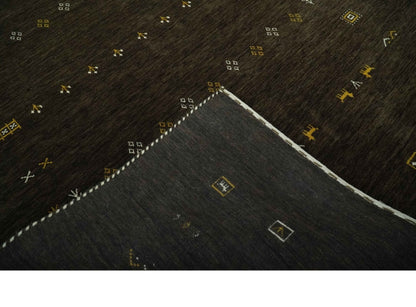 Custom Made Tribal look Greenish-Brown Traditional Hand loom Wool Area Rug.