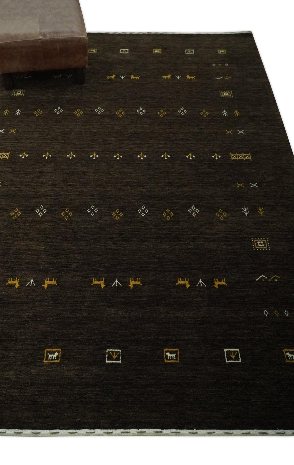 Custom Made Tribal look Greenish-Brown Traditional Hand loom Wool Area Rug.