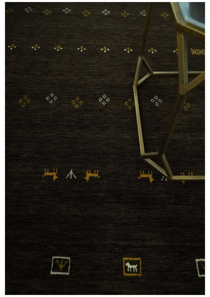 Custom Made Tribal look Greenish-Brown Traditional Hand loom Wool Area Rug.