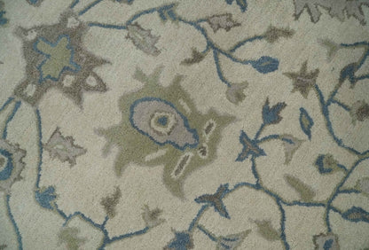 Custom Made Tufted Beige and Blue Traditional Wool Oushak Rug.