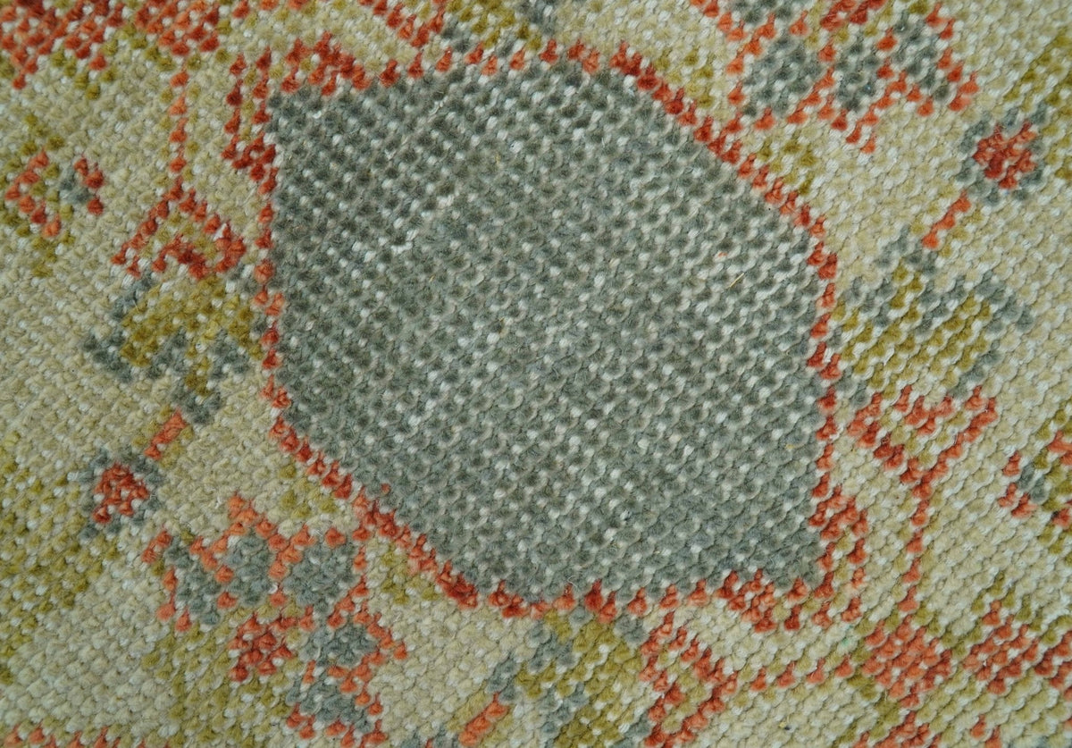 Custom Made Turkish Design Beige and Blue Hand Knotted Wool Rug.