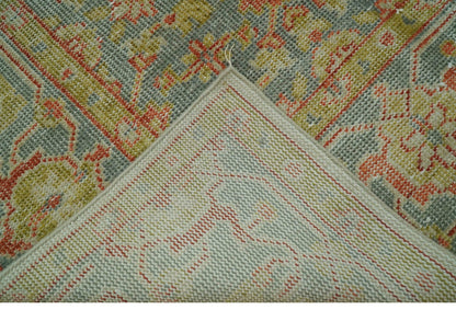 Custom Made Turkish Design Beige and Blue Hand Knotted Wool Rug.