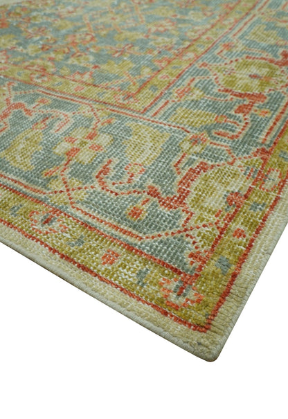 Custom Made Turkish Design Beige and Blue Hand Knotted Wool Rug.